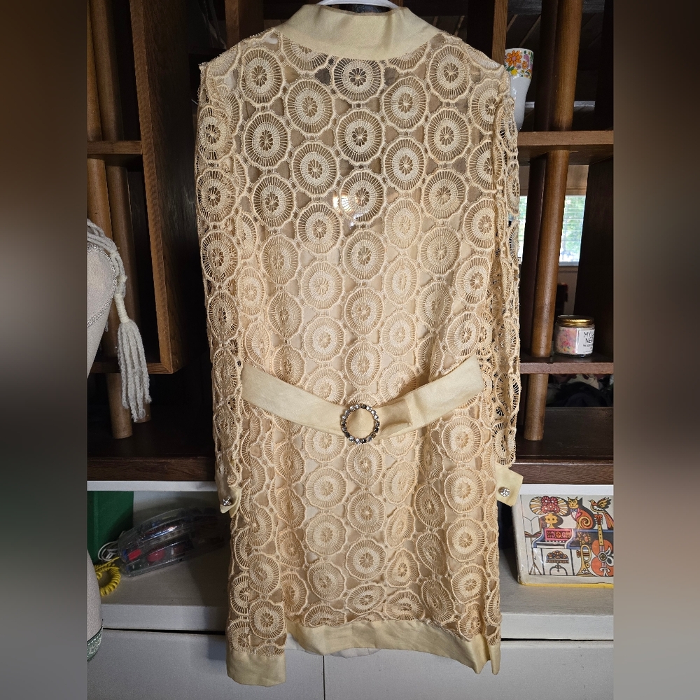 Tee-ca New York Vintage Elegant Lace Overlay Dress with Belt